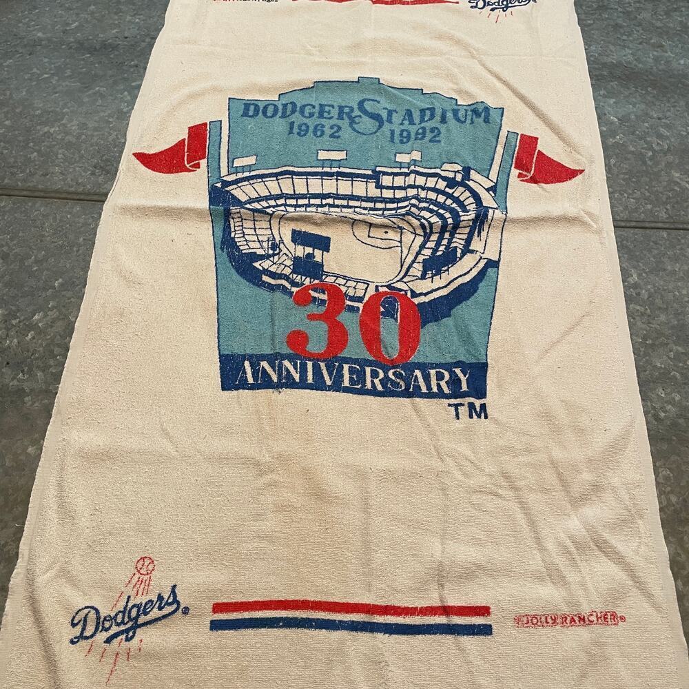 Vintage Los Angeles Dodgers 30th Anniversary Dodger Stadium Beach Towel 90s